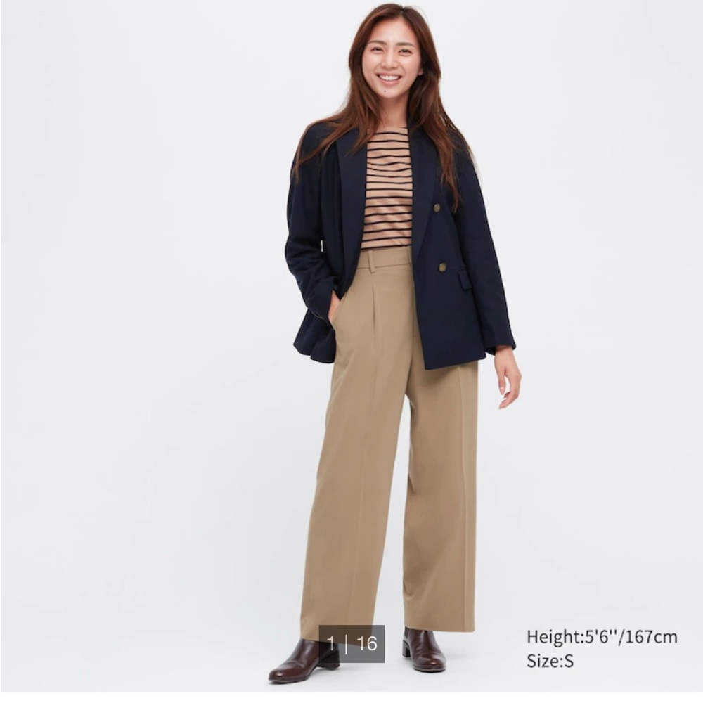uniqlo wide-fit pleated pants in tan
